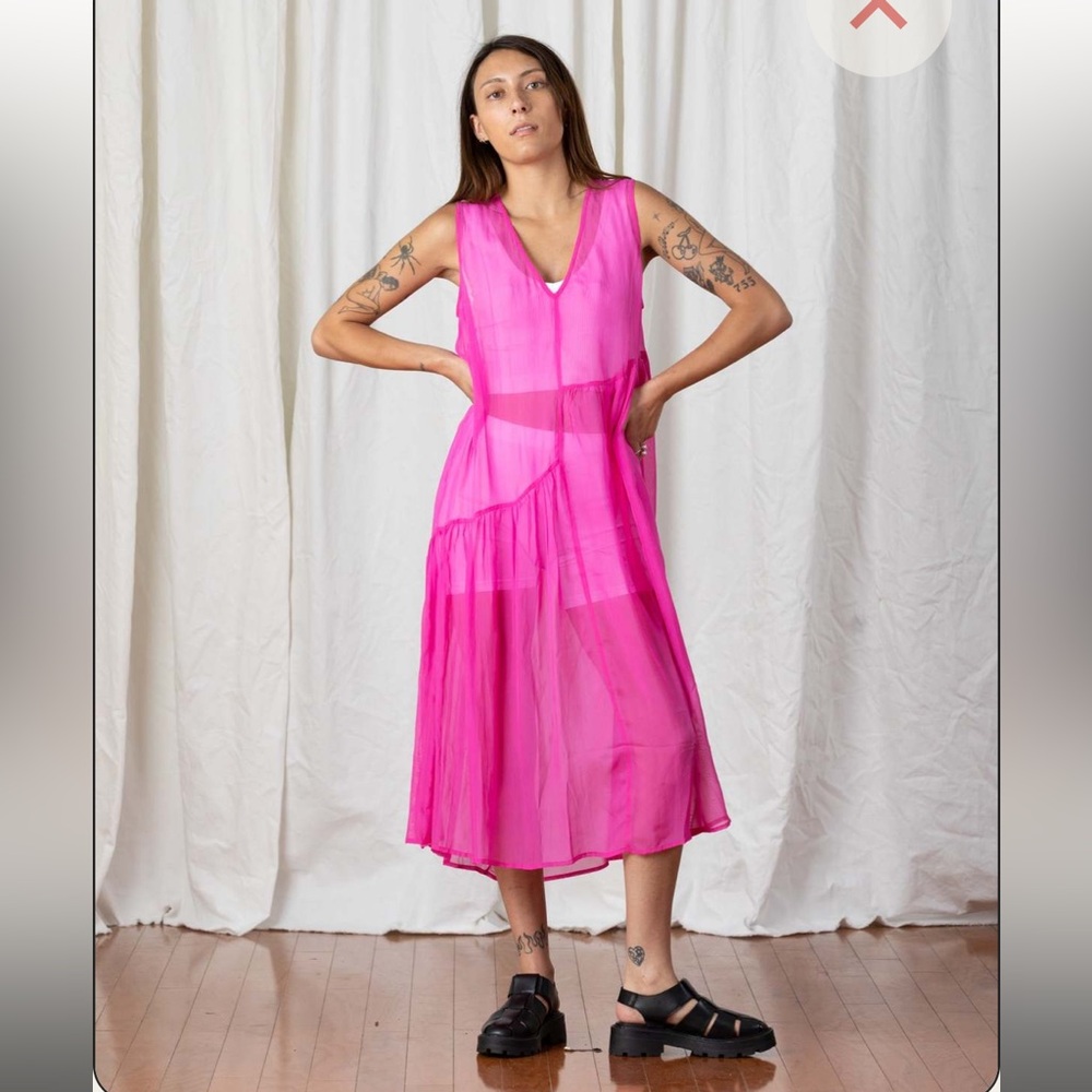 Hot Pink sheer sleeveless Ali Golden Dress